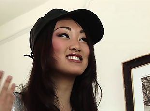 Asian Evelyn enjoys creamy cum in mouth as she makes a swallow in satisfaction